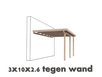 carport tegen muur 3x10x2,6, Nieuw