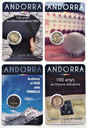 Andorra. 2 Euro 2016/2017 (4 stuks) (Zonder minimumprijs)