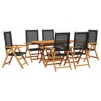 vidaXL Tuin eettafelset 7 pcs Zwart Massief Acaciahout, Verzenden, Nieuw