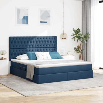 vidaXL Opslag bed met matras met hoofdeinde Blauw 160 x 200, Verzenden, Nieuw, Blauw, Stof
