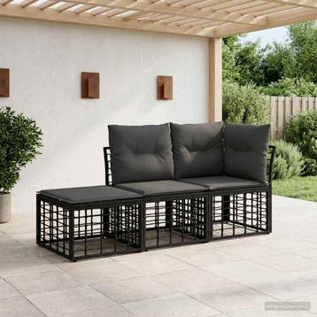 vidaXL Buiten bankenset 3 st Zwart Polyester, Tuin en Terras, Verzenden, Nieuw, 3 zitplaatsen