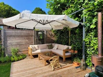 Grote Zweefparasol Ø 350cm / Ronde Parasol 350 x 350 cm WIT, Verstelbaar, Nieuw, Ophalen of Verzenden, Zweefparasol