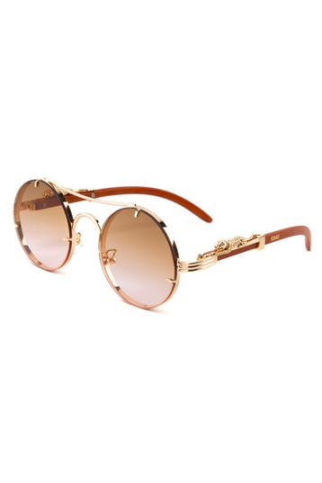 KIMU® Zonnebril Panter Rond Goud Montuur Bruin Gradient Glaz, Ophalen of Verzenden, Nieuw, Feestartikel, Carnaval