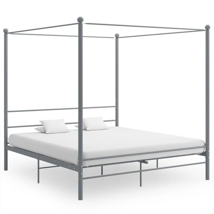 vidaXL Hemelbedframe metaal grijs 180x200 cm, Huis en Inrichting, Slaapkamer | Bedden, 80 cm, 200 cm, Grijs, Eenpersoons, Nieuw