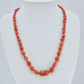 Koraal - Zilver - Halsketting - CORALLO MEDITERRANEO, Antiek en Kunst