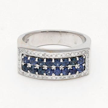Ring - 18 karaat Witgoud Diamant (Natuurlijk) - Saffier, Nieuw