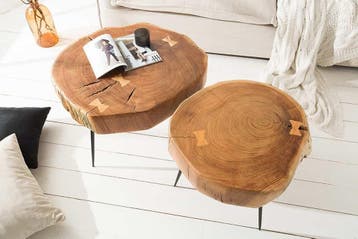 Ronde salontafel GOA 60cm massief acaciahout boomstam zwart, Ophalen of Verzenden, Nieuw