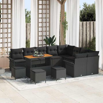 vidaXL Tuinbankenset 13 st Zwart poly rattan, Verzenden, Nieuw, 3 zitplaatsen