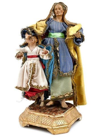 sculptuur, Sant Anna con Maria bambina - 34 cm - Hout,