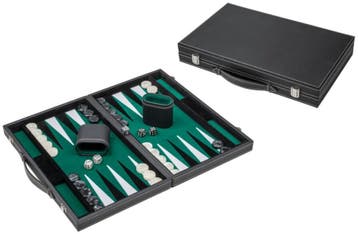 Backgammon - Zwart,Groen,Medium Kunstleer | Philos -, Hobby en Vrije tijd, Gezelschapsspellen | Bordspellen, Verzenden, Nieuw