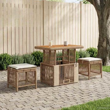 vidaXL Tuin eettafelset 3 st Beige en Crème poly rattan, Verzenden, Nieuw, 3 zitplaatsen