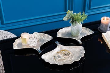 Decoratieve kommen set van 3 GINKGO 30cm zilver handgemaakt, Ophalen of Verzenden, Nieuw