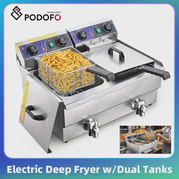 Dubbele Frituurpan 2x3000W RVS met Timer & Aftapkranen - 20L, Verzenden, Nieuw