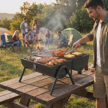 Draagbare Houtskool BBQ Grill - Compacte Barbecue voor Campi, Tuin en Terras, Verzenden, Nieuw