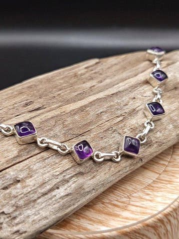 Uniek stuk armband van 925 sterlingzilver met amethist –