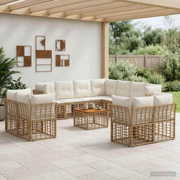 vidaXL Buiten bankenset 12 pcs Natuurlijk en Crème Wit, Verzenden, Nieuw, Rotan, 2 zitplaatsen