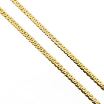 Gouden platte gourmetschakel ketting met vaste hanger en..., Gebruikt, Ophalen of Verzenden, Met edelsteen, Goud