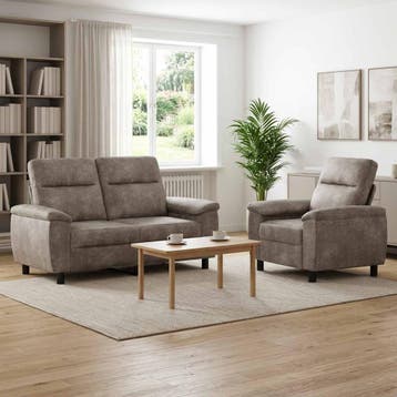 vidaXL Bankstel 2 pcs Lichtgrijs Nep Suede Leer, Verzenden, Nieuw, 150 tot 200 cm