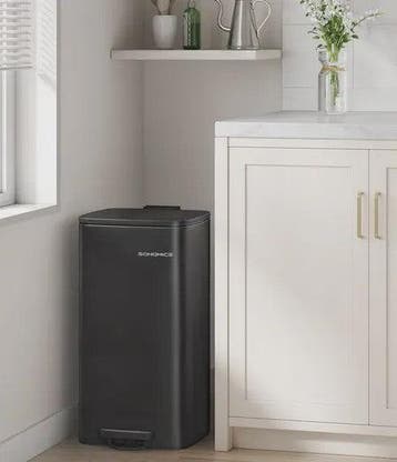 SONGMICS Keuken Vuilnisbak 30L met Pedaal, Stalen Afvalbak m, Verzenden