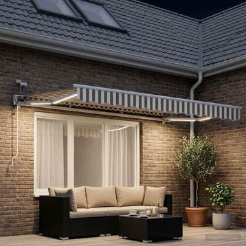 vidaXL Elektrisch Uittrekbaar Zonnescherm Lichtgrijs en wit., Verzenden, Nieuw