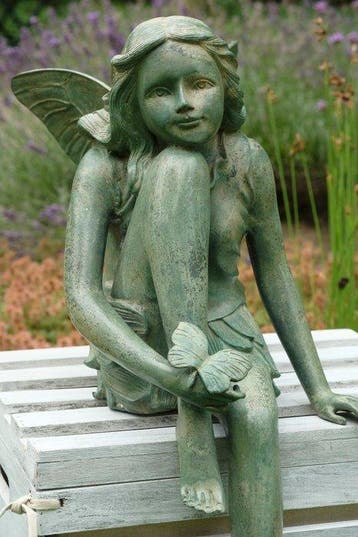 sculptuur, Winged Fairy with Butterfly - 60 cm - Brons, Antiek en Kunst