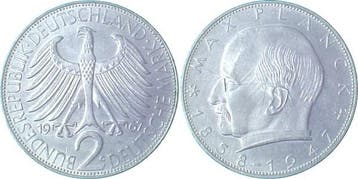 2 Dm Duitsland Fehlpraegung 2 Mark 1967 G Planck Lichtenr..., Verzenden