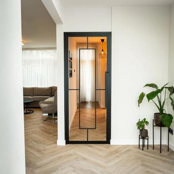 OUTLET: Stalen Binnendeur - Zwart - 5 Vlaks - Helder glas, Minder dan 80 cm, Binnendeur, Nieuw, Metaal