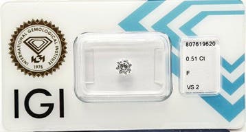1 pcs Diamant (Natuurlijk) - 0.51 ct - Rond - F - VS2 -, Nieuw