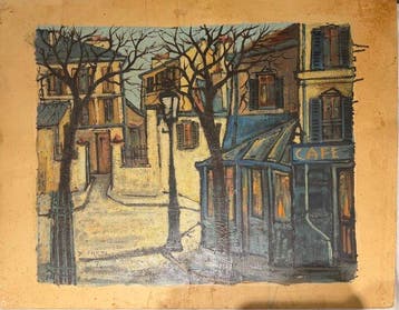 D. Farbe (XX) - Vue de Paris, Café- Huile sur carton