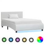 vidaXL Bedframe met LED kunstleer wit 90x200 cm, Overige materialen, 90 cm, Eenpersoons, Verzenden