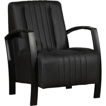 Leren fauteuil Glamour - Rancho Nero (zwart), Nieuw, Ophalen of Verzenden, 50 tot 75 cm, Industrieel, Modern, Retro