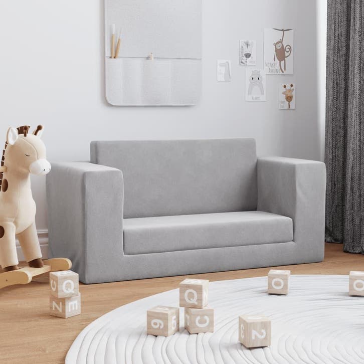 vidaXL Kinderslaapbank 2-zits zacht pluche lichtgrijs, Kinderen en Baby's, Kinderkamer | Overige Meubels, Nieuw, Verzenden
