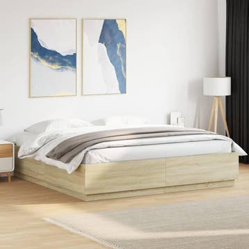 vidaXL Bedframe met LED-verlichting sonoma eiken 200x200 cm, Bruin, Verzenden, Overige maten, 200 cm