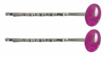 Schuifspeldjes 6cm - Ovale Steen - Roze - 2 Stuks, Nieuw