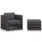 vidaXL 2-delige Loungeset met kussens grijs geïmpregneerd, 2 zitplaatsen, Verzenden, Nieuw, Loungeset