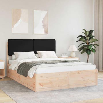 vidaXL Bedframe met Gevoerd Hoofdgedeelte Zwart 135 x 190 cm, Verzenden, Zwart, Nieuw, Twijfelaar