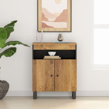 vidaXL Dressoir met 2 deuren 60x33x75 cm massief mangohout, Verzenden, Nieuw, Overige houtsoorten, Minder dan 50 cm