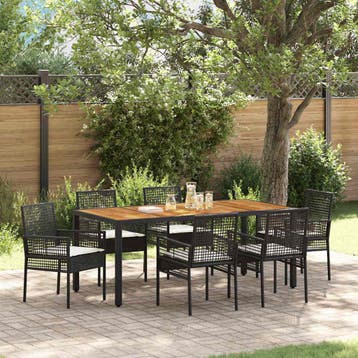 vidaXL Tuin eettafelset 7 st Zwart poly rattan, Verzenden, Nieuw, Rotan, 7 zitplaatsen