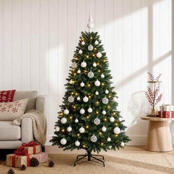 vidaXL Kunstkerstboom met kerstbal 150 cm 150 LEDs Warmwit, Verzenden, Nieuw