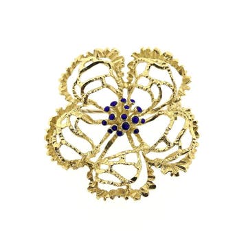 Gouden broche als bloem met emaille, Gebruikt, Ophalen of Verzenden, Met edelsteen, Goud