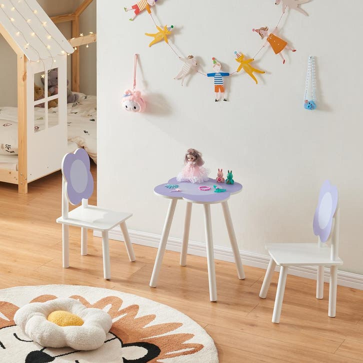 Kindertafel met 2 kinderstoelen Simrishamn wit en lila [en.c, Huis en Inrichting, Bureaus, Verzenden