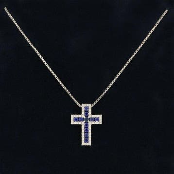 Halsketting - 18 karaat Witgoud - 0.76ct. tw. Saffier -, Nieuw