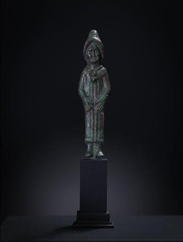 Etruskisch bronzen beeldje van een haruspex - 11 cm