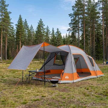 vidaXL Huisje Tent Grijs en Oranje 12-Persoons Polyester en, Verzenden, Nieuw, Tot en met 2