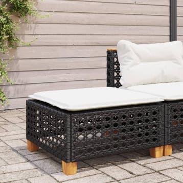 vidaXL Tuinkruk met kussen 63,5x56x32 cm poly rattan zwart, Verzenden, Nieuw, Rotan