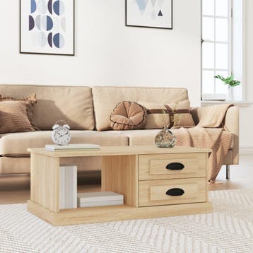 vidaXL Salontafel 90x50x35 cm bewerkt hout sonoma, 50 tot 100 cm, Verzenden, Nieuw, 50 tot 100 cm