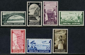 Albanië 1940 - Definitieve luchtpost, complete serie van 7, Gestempeld