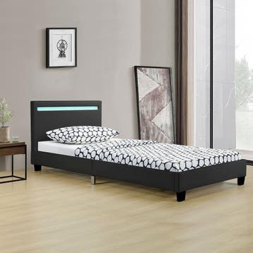 Gestoffeerd Bed Verona - 90 x 200 cm - Zwart - LED verlichti, Verzenden, Nieuw