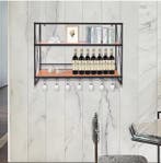 3-Laags Wijnrek Metaal en Hout – Wand of Tafel 80x20x62 cm, Verzenden, Nieuw