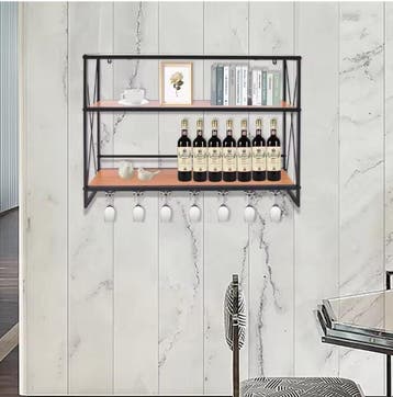 3-Laags Wijnrek Metaal en Hout – Wand of Tafel 80x20x62 cm, Huis en Inrichting, Woonaccessoires | Wijnrekken, Verzenden, Nieuw
